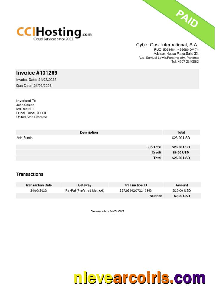 UAE Cyber Cast International invoice